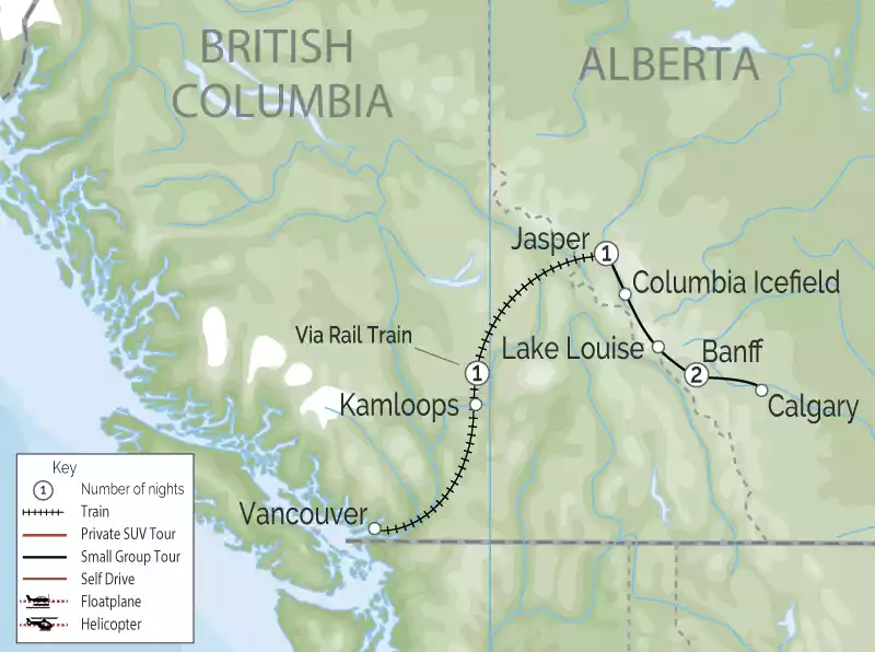 Canadian Railways the Continental to the Rockies Via Rail Map