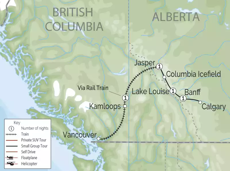 Canadian Rockies Icefield Discovery Train Tour Via Rail Map