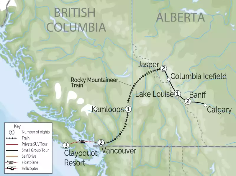 Clayoquot Wilderness Lodge | Canadian Rockies Rail Trip Combo map