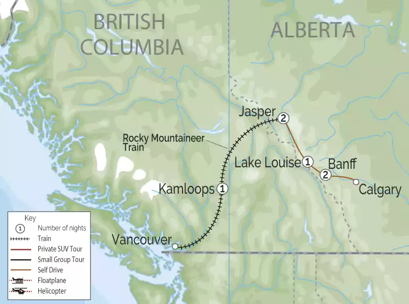 Journey through the Canadian Rockies Rail & Road Trip | Rocky Mountaineer map
