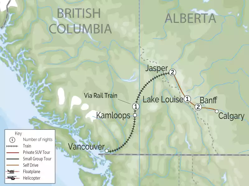 Rail Drive Through the Rockies Via Rail Self Drive Map