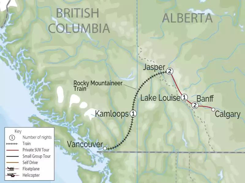 Signature Canadian Rockies by Rail | Private Touring | Rocky Mountaineer map