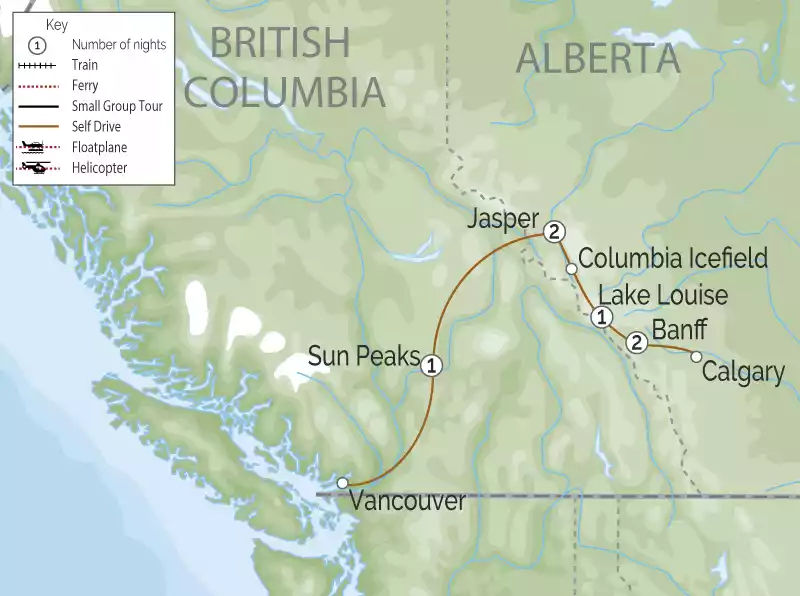 Spirit of Western Canada & the Rockies Road Trip map