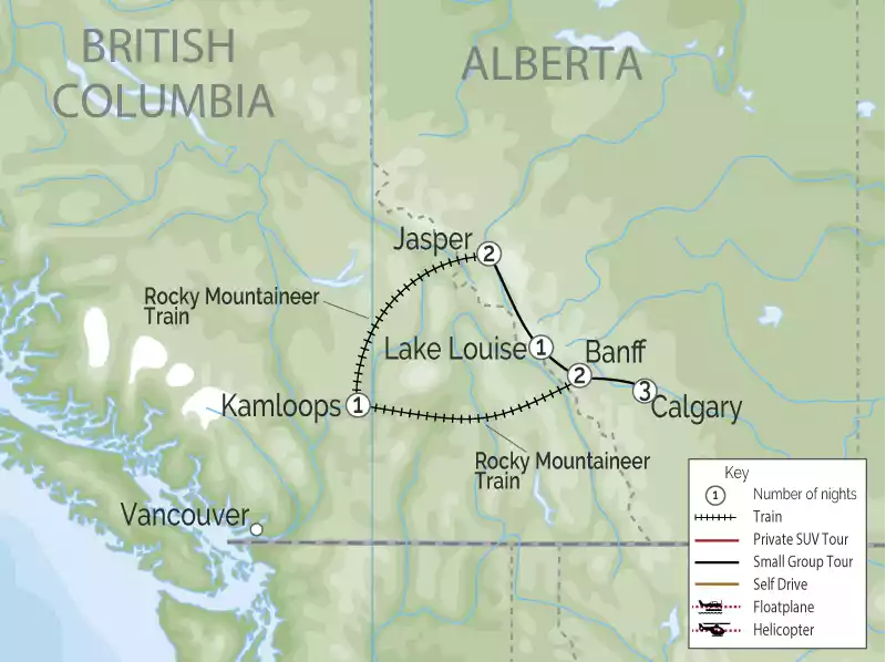 Stampede to Peaks | Rockies Rail Circle map